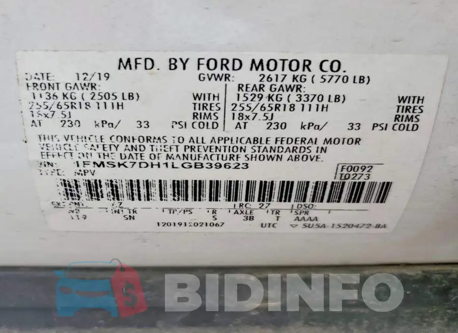 1FMSK7DH1LGB39623 Photo# 13