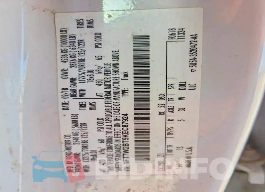 1FT7W2BT5KEC87924 Photo# 12