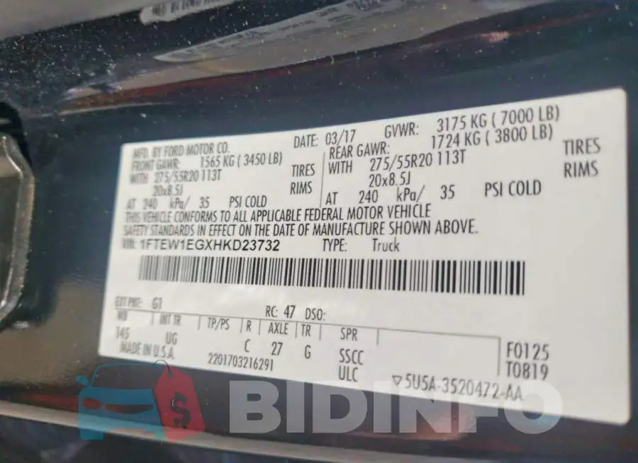 1FTEW1EGXHKD23732 Photo# 12