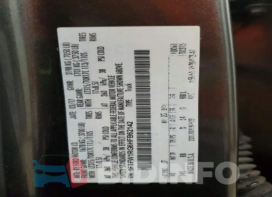 1FTFW1RG6HFB62142 Photo# 13