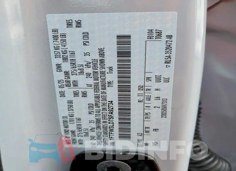 1FTFW3LD7SFA92734 Photo# 13