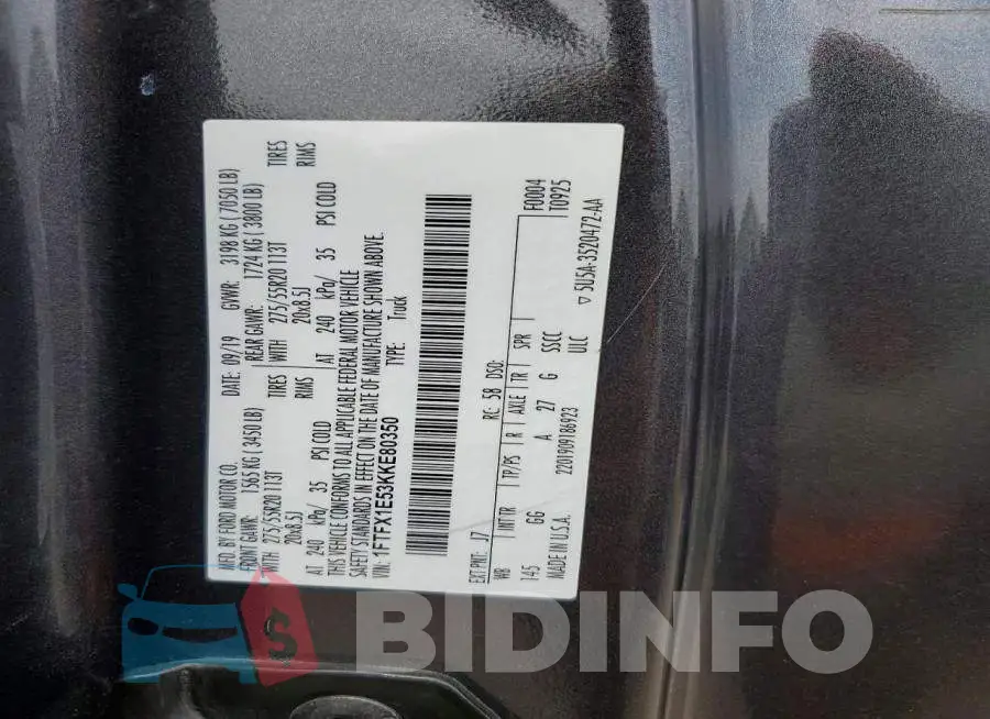 1FTFX1E53KKE80350 Photo# 12