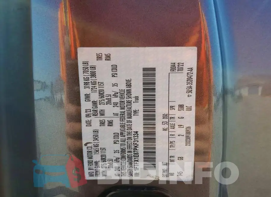 1FTFX1E87PKF31334 Photo# 12