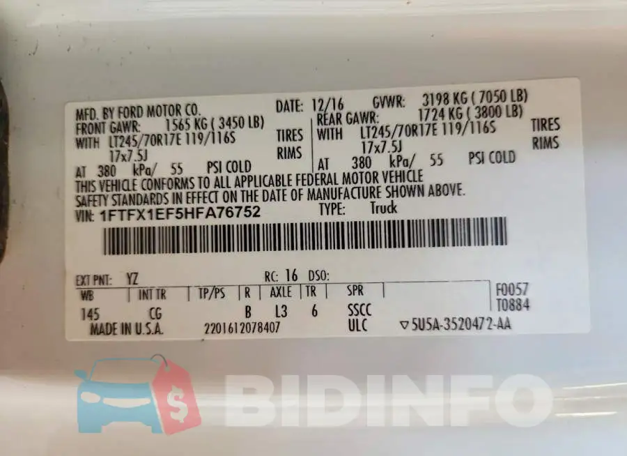 1FTFX1EF5HFA76752 Photo# 12