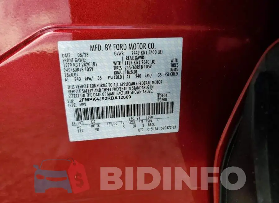 2FMPK4J92RBA12669 Photo# 12