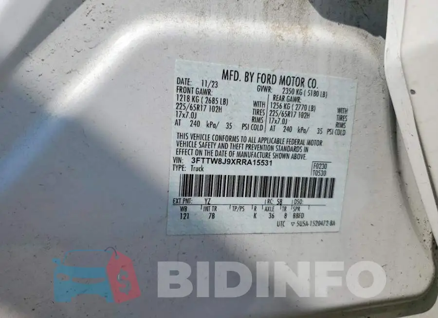 3FTTW8J9XRRA15531 Photo# 12