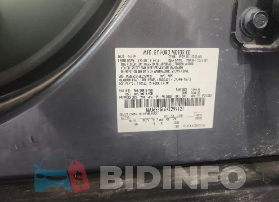 MAJ6S3GL6KC299121 Photo# 13