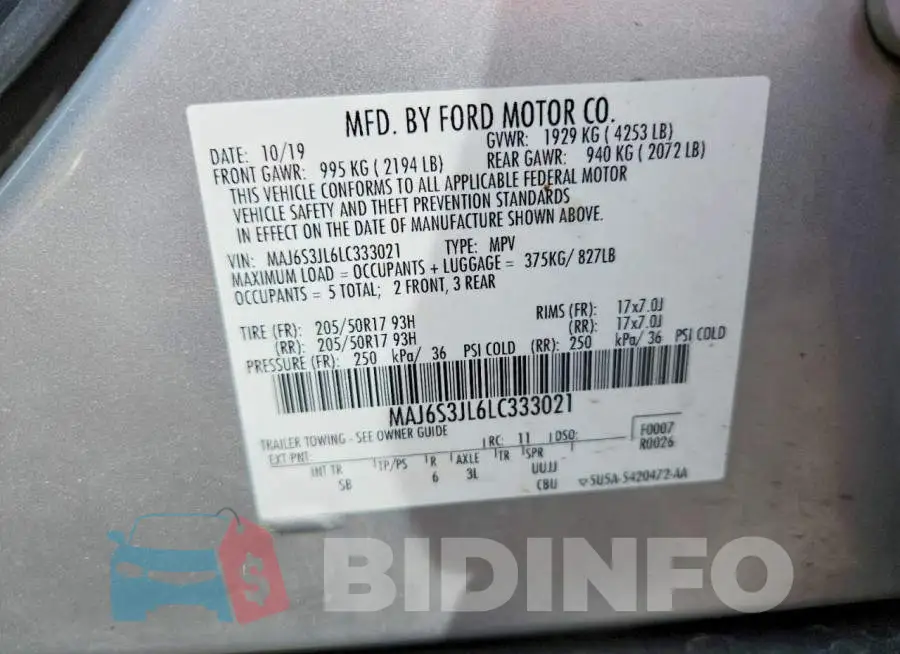 MAJ6S3JL6LC333021 Photo# 12