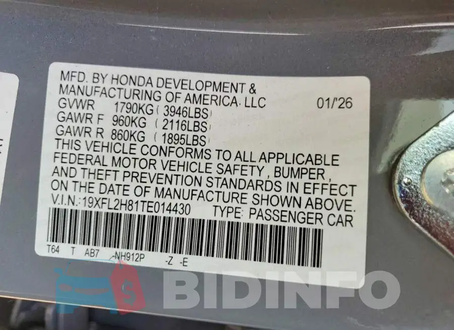 19XFL2H81TE014430 Photo# 13