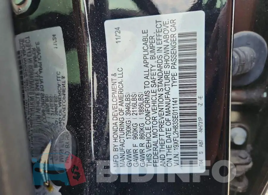 19XFL2H83SE011141 Photo# 12