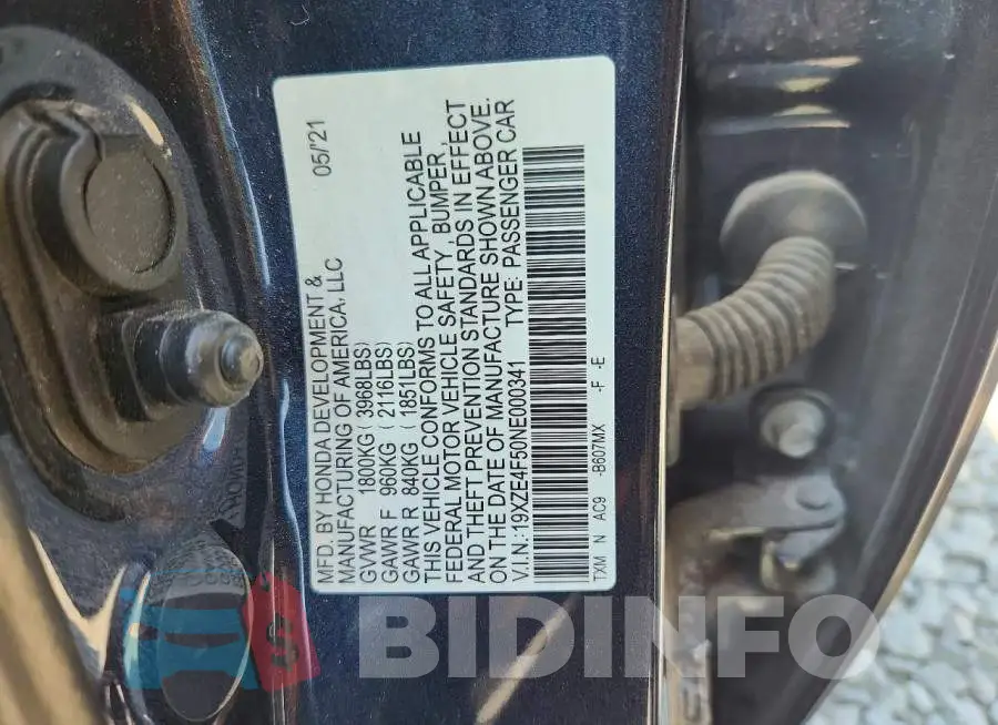 19XZE4F50NE000341 Photo# 12