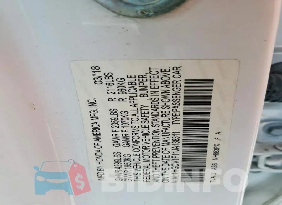1HGCV1F11JA138311 Photo# 12