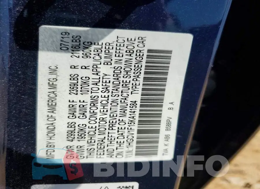 1HGCV1F15KA141584 Photo# 12