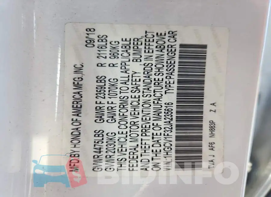 1HGCV1F32JA235616 Photo# 13