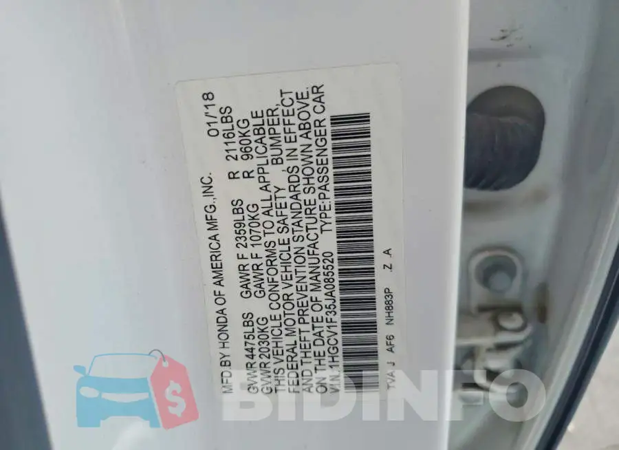 1HGCV1F35JA085520 Photo# 13