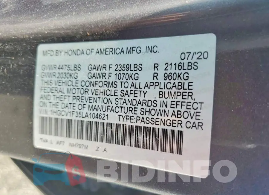 1HGCV1F35LA104621 Photo# 12