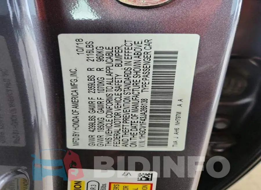 1HGCV1F43JA266138 Photo# 12
