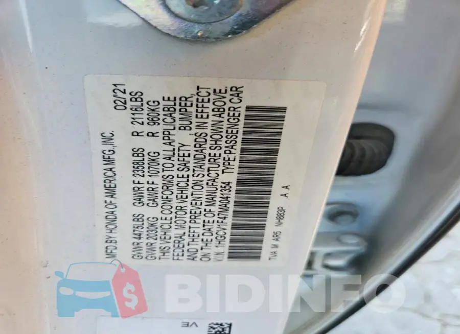1HGCV1F47MA041354 Photo# 12