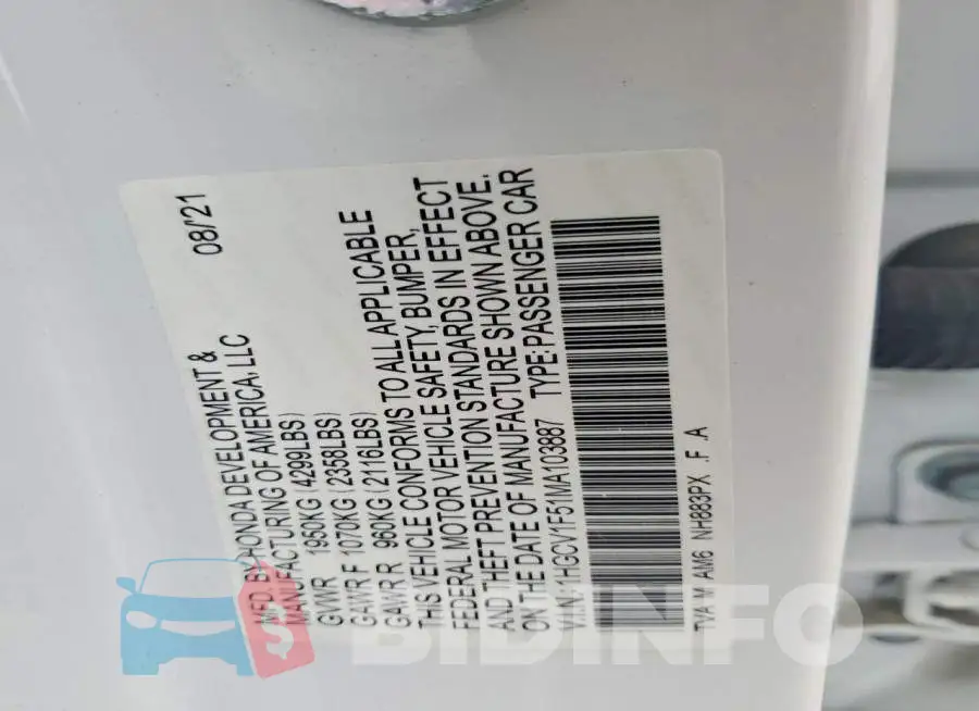 1HGCV1F51MA103887 Photo# 12