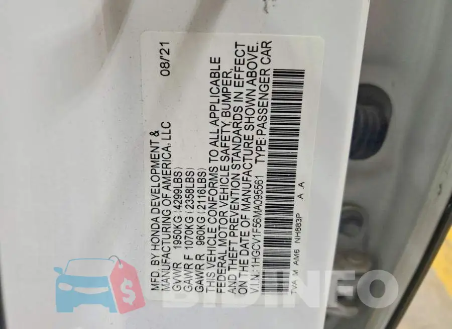 1HGCV1F56MA095561 Photo# 12