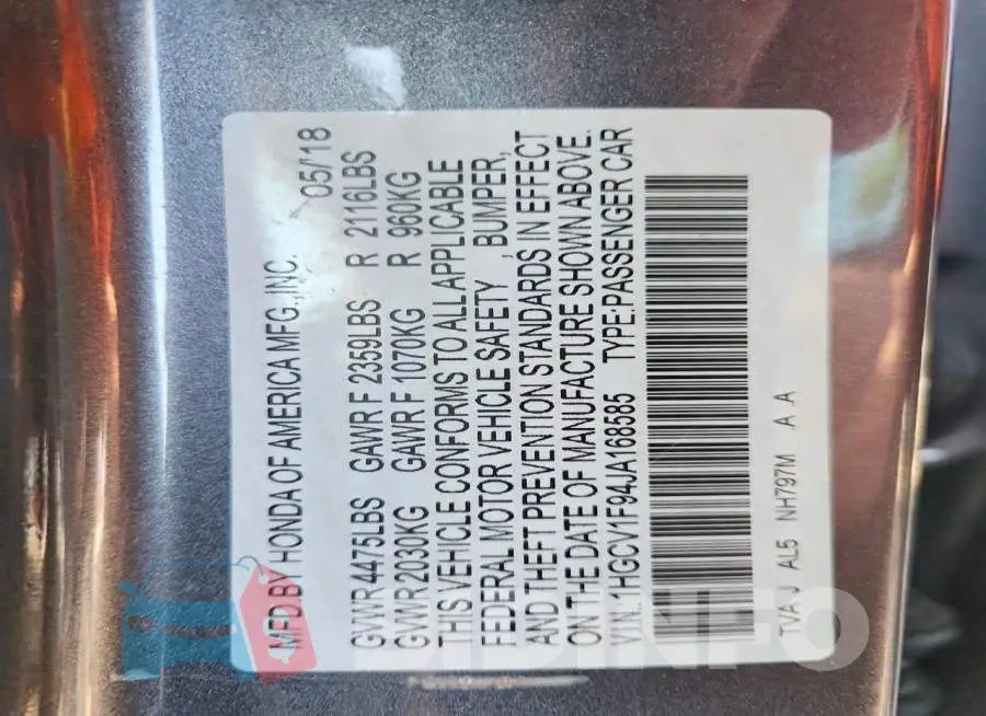 1HGCV1F94JA168585 Photo# 12