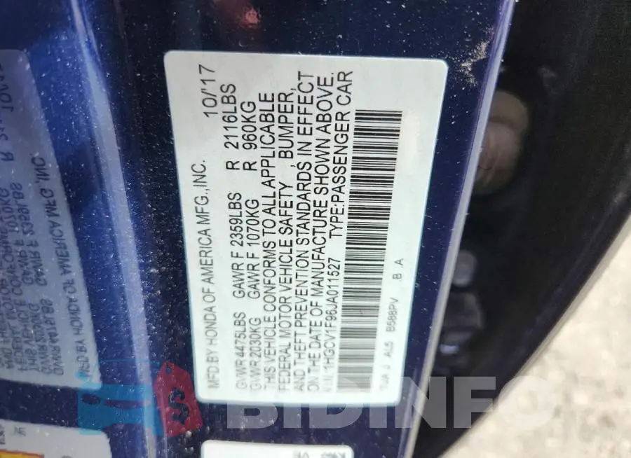 1HGCV1F96JA011527 Photo# 12