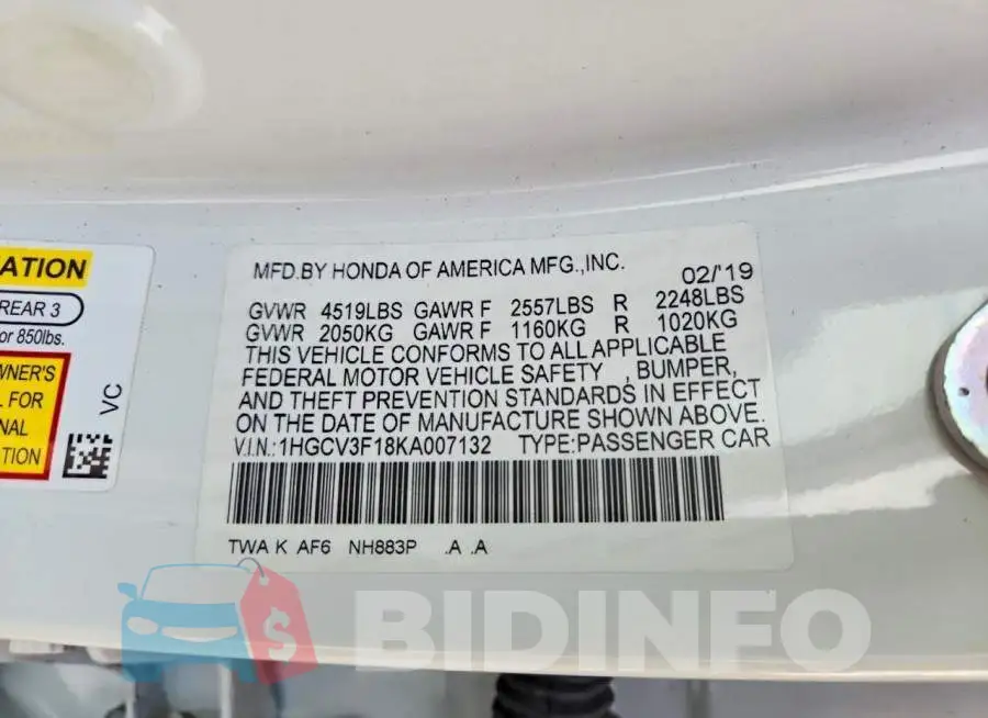 1HGCV3F18KA007132 Photo# 12