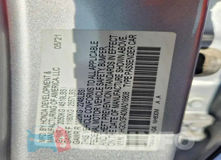 1HGCV3F40MA016808 Photo# 12