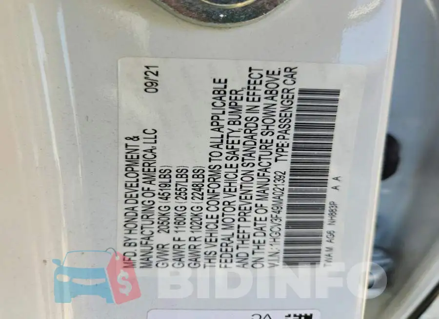 1HGCV3F49MA021392 Photo# 13