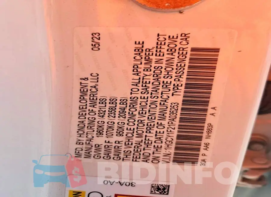 1HGCY1F21PA035253 Photo# 13