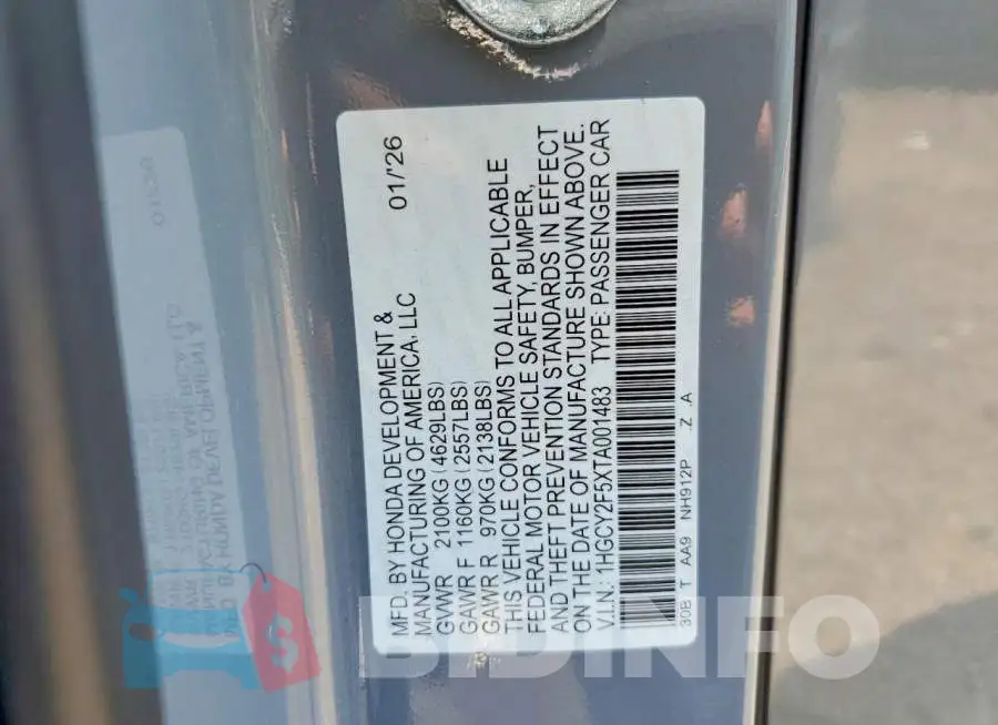 1HGCY2F5XTA001483 Photo# 13
