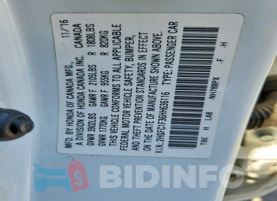 2HGFC1F36HH636116 Photo# 12