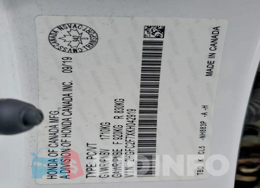 2HGFC2F7XKH042919 Photo# 13