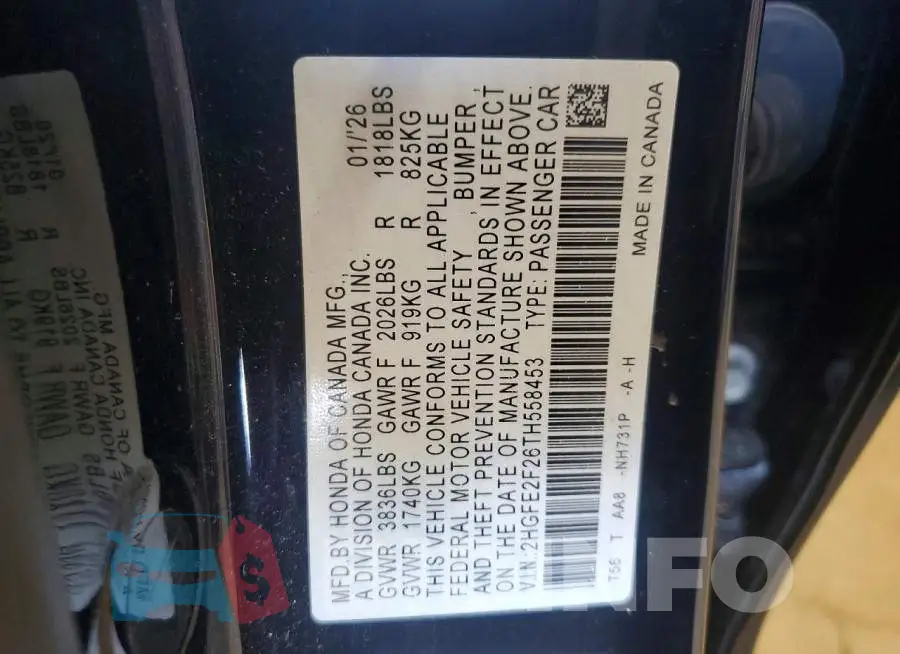 2HGFE2F26TH558453 Photo# 12