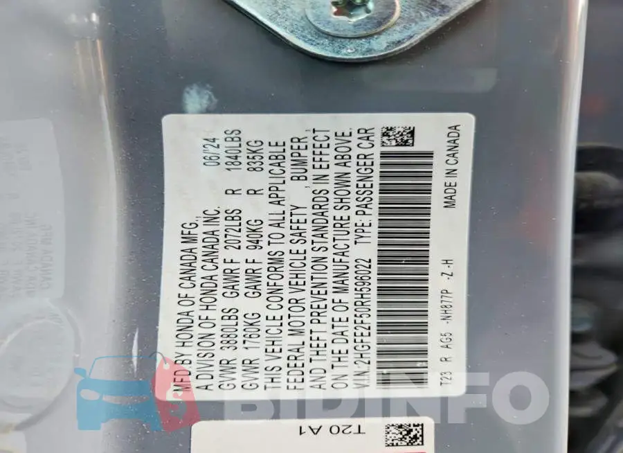 2HGFE2F50RH596022 Photo# 12