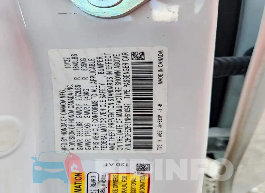 2HGFE2F51NH610942 Photo# 12
