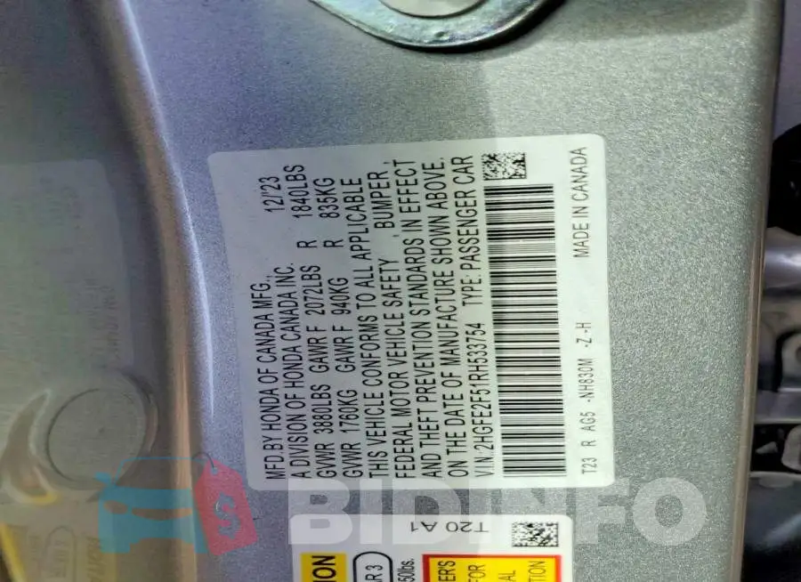 2HGFE2F51RH533754 Photo# 12