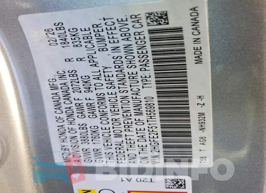 2HGFE2F51TH569810 Photo# 12