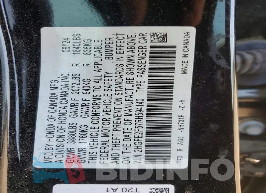 2HGFE2F57RH594140 Photo# 12