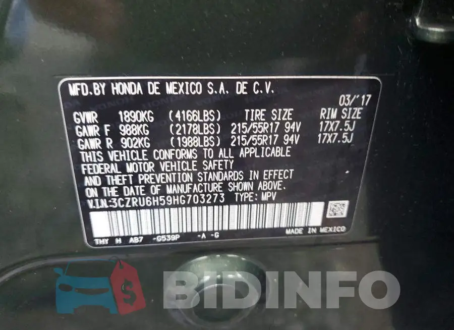 3CZRU6H59HG703273 Photo# 13