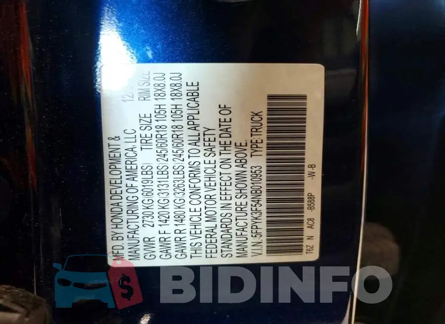 5FPYK3F54NB010953 Photo# 12