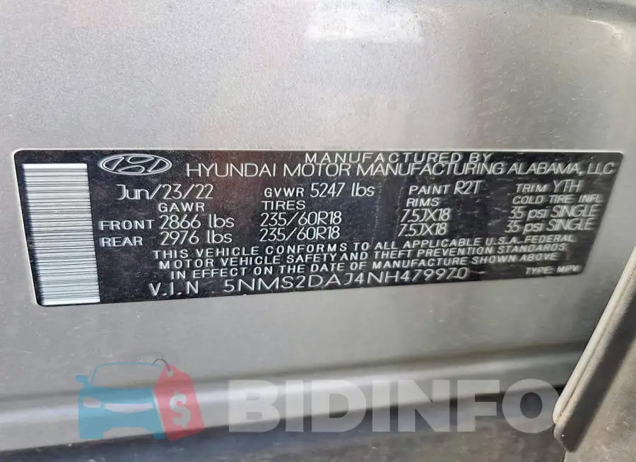 5NMS2DAJ4NH479970 Photo# 14