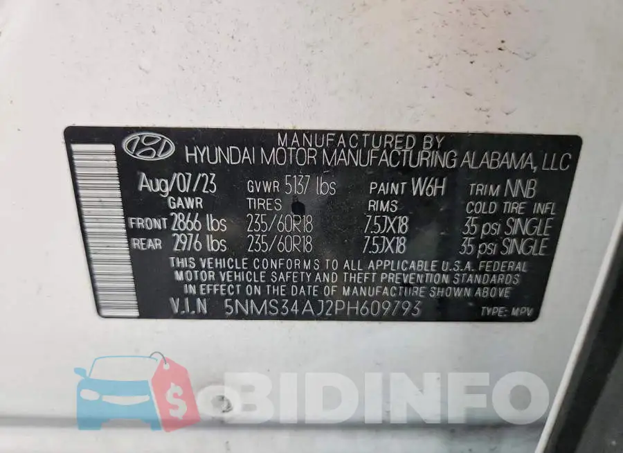 5NMS34AJ2PH609793 Photo# 13