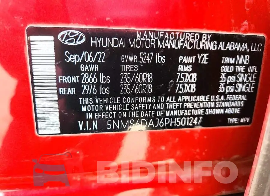 5NMS6DAJ6PH501247 Photo# 12