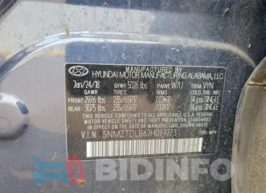 5NMZTDLB6JH097273 Photo# 14