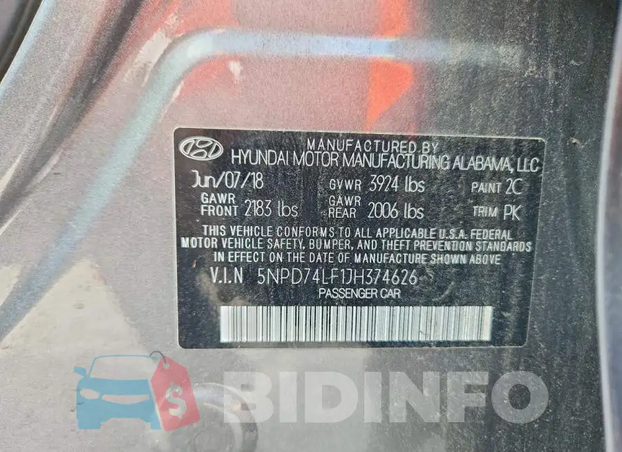 5NPD74LF1JH374626 Photo# 12