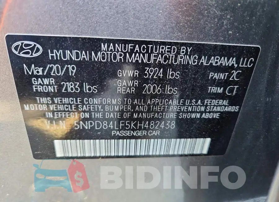 5NPD84LF5KH482438 Photo# 12