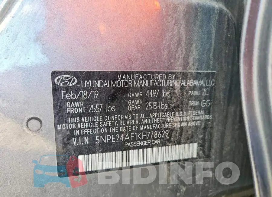 5NPE24AF1KH778629 Photo# 12