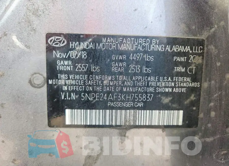 5NPE24AF3KH755837 Photo# 12