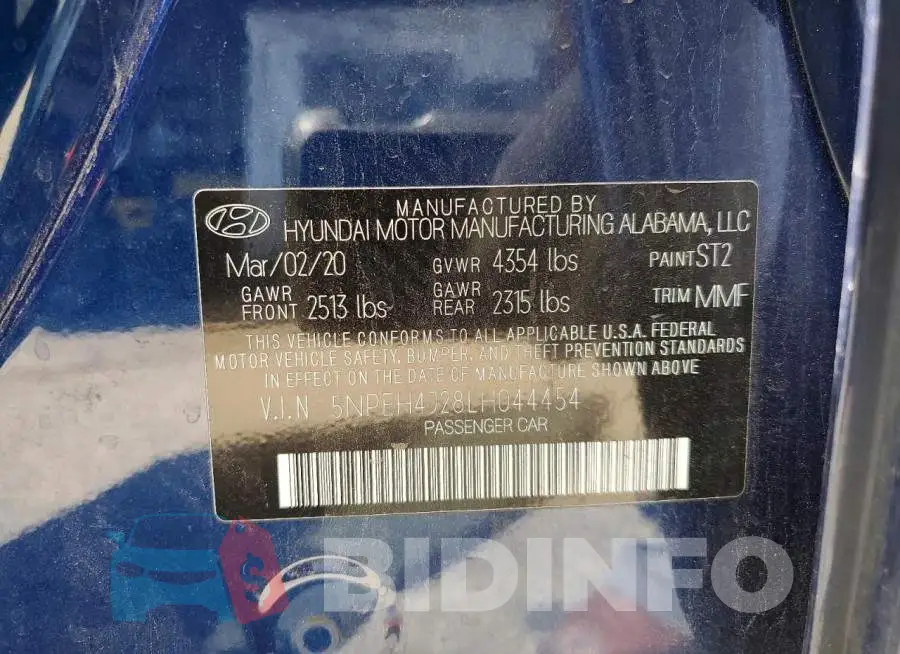 5NPEH4J28LH044454 Photo# 12